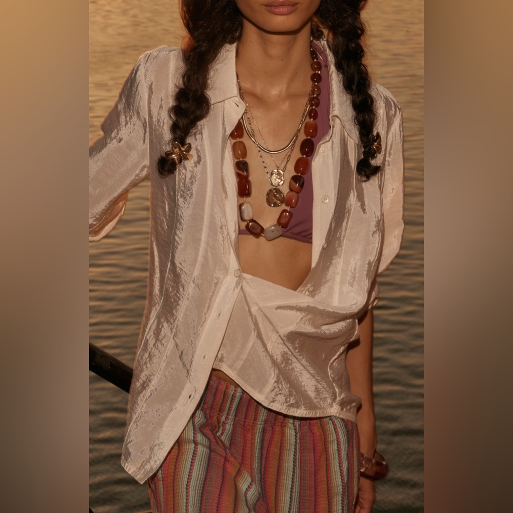 Free People Something Silky Shirt in Sugar Swizzle size Small NWT